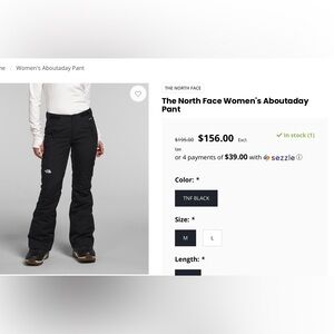 The North Face Aboutaday Black Insulated Snow Pants NWT